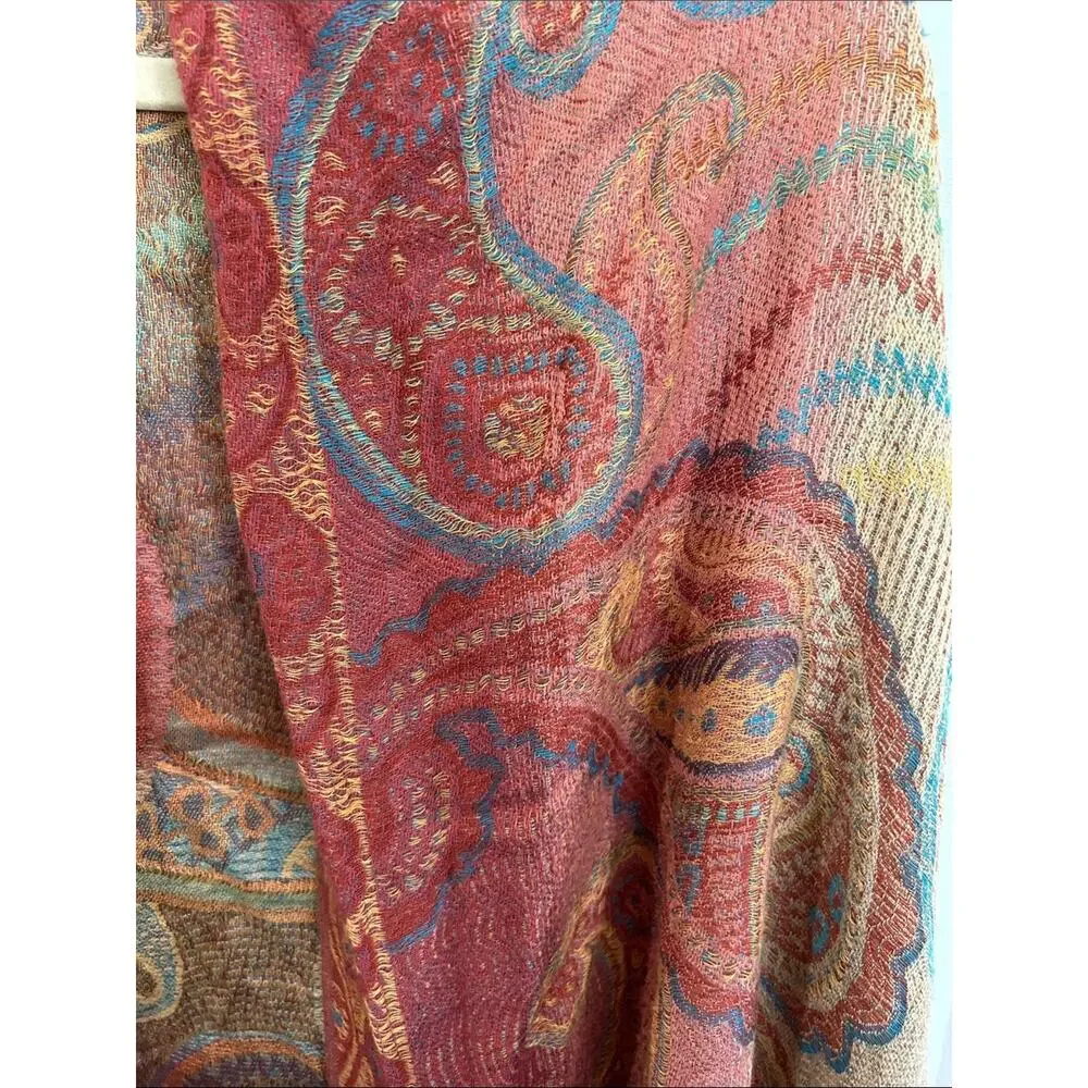Pashmina Rust & Teal paisley woven shawl scarf